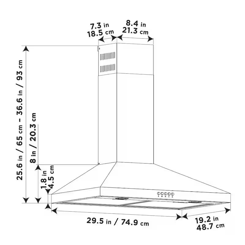 30 in. 350CFM Convertible Pyramid Wall Mount Range Hood in Stainless Steel V8619
