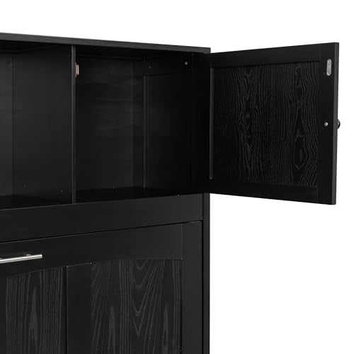 Black Full Horizontal Murphy Bed with Shelves and Storage Bookcase L9237