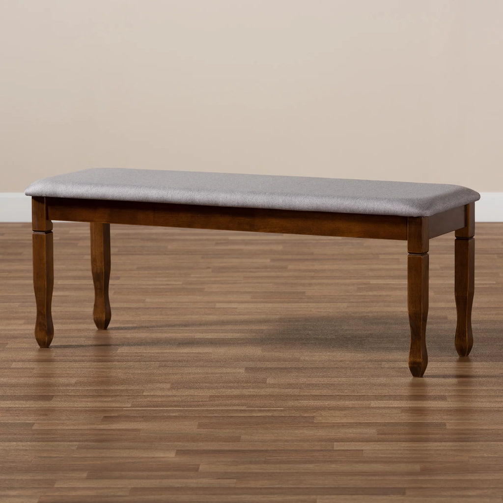 Grey Fabric Upholstered Walnut Brown Wood Dining Bench U8904