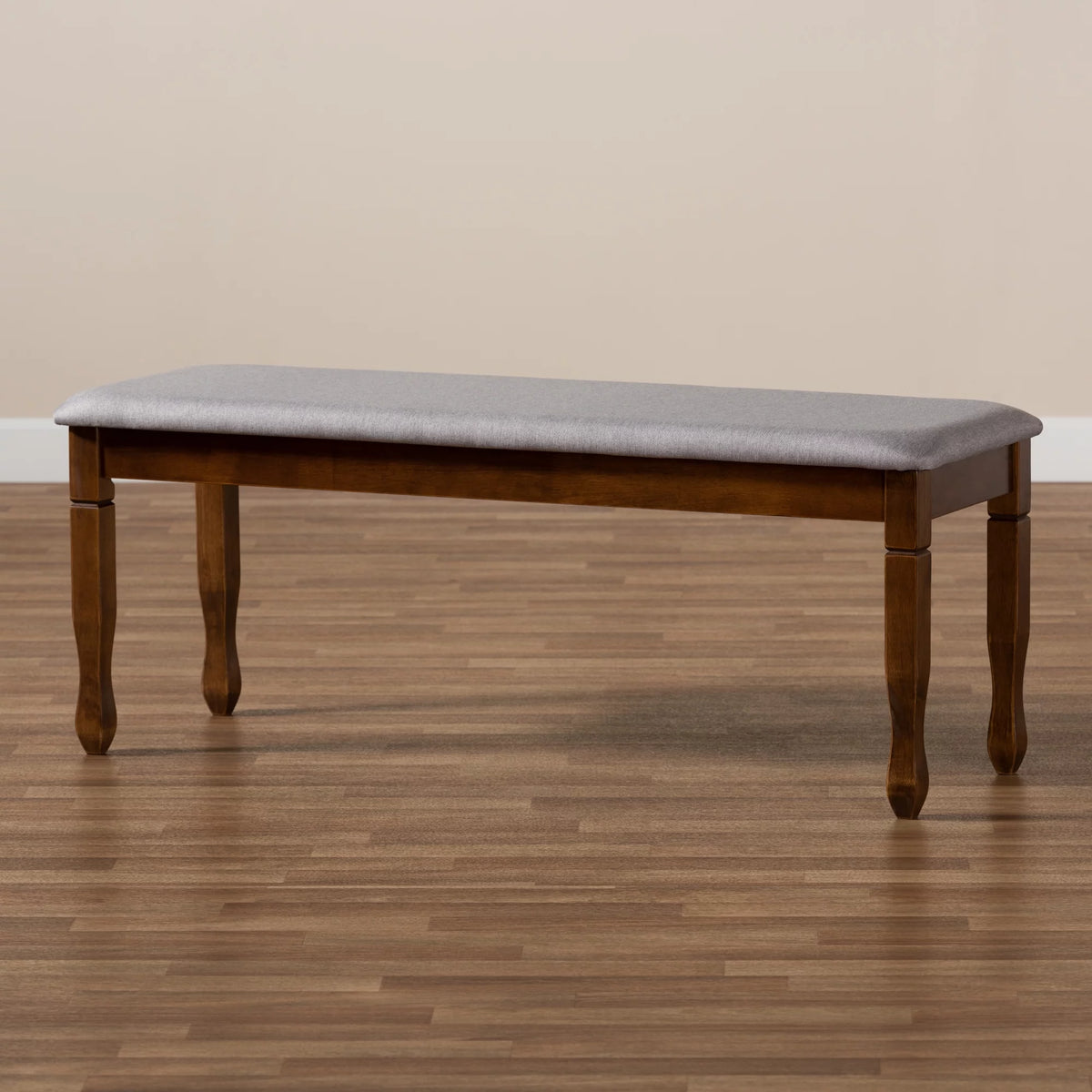 Grey Fabric Upholstered Walnut Brown Wood Dining Bench U8904
