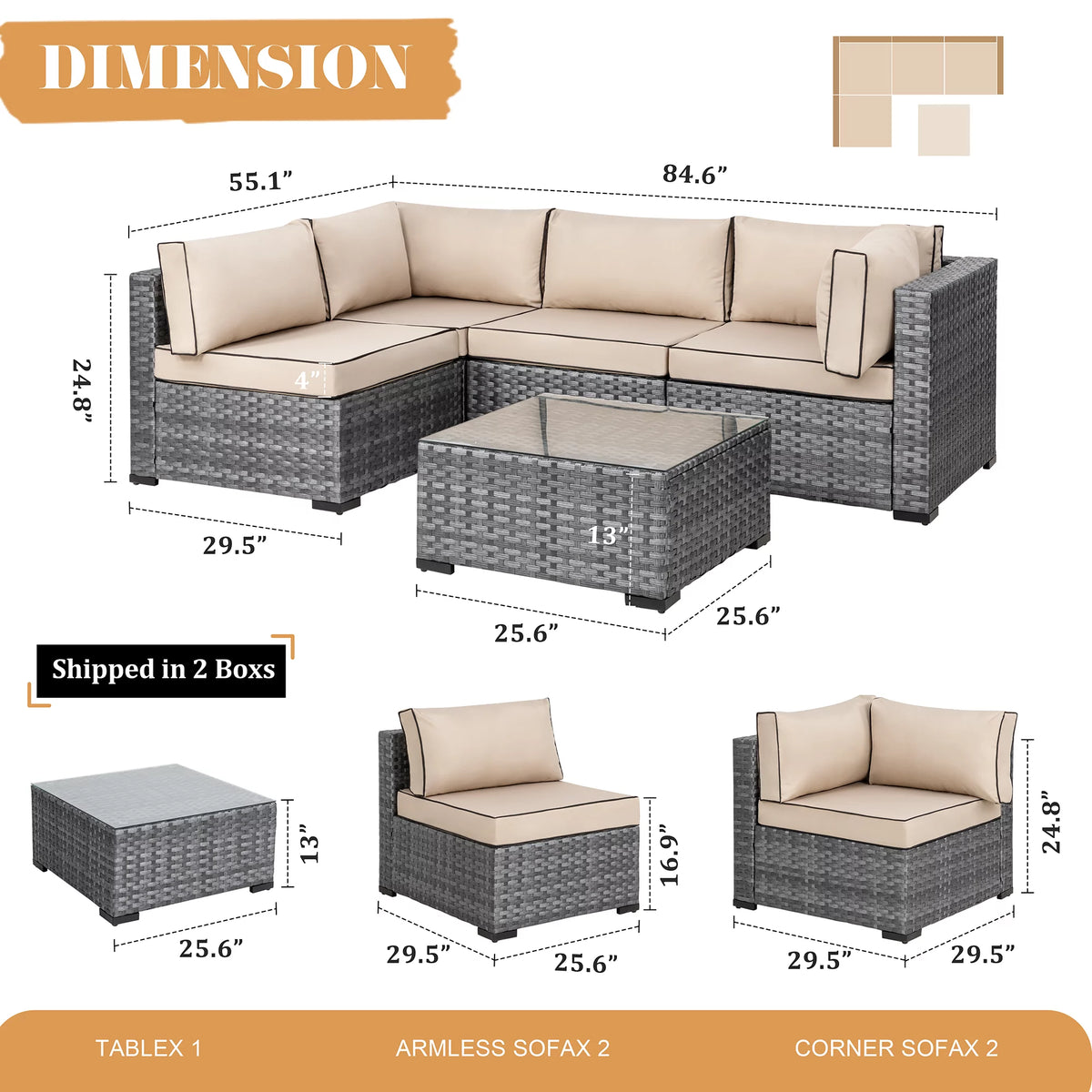 7 Piece Wicker Outdoor Sectional Sofa Set Y545