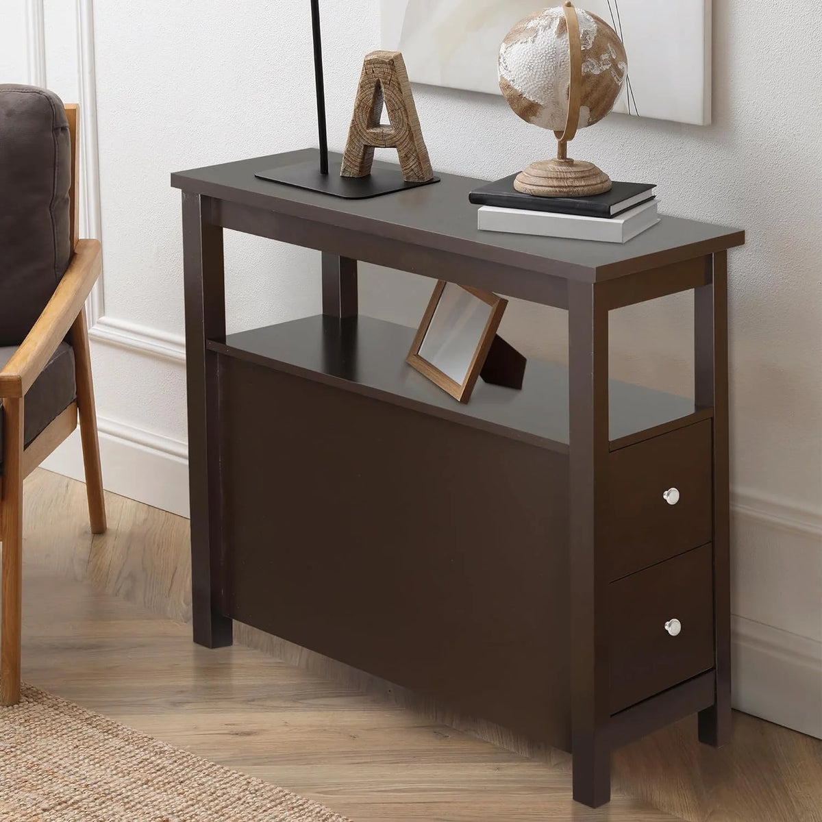Wooden End Table with Drawer and Storage Shelf P92146
