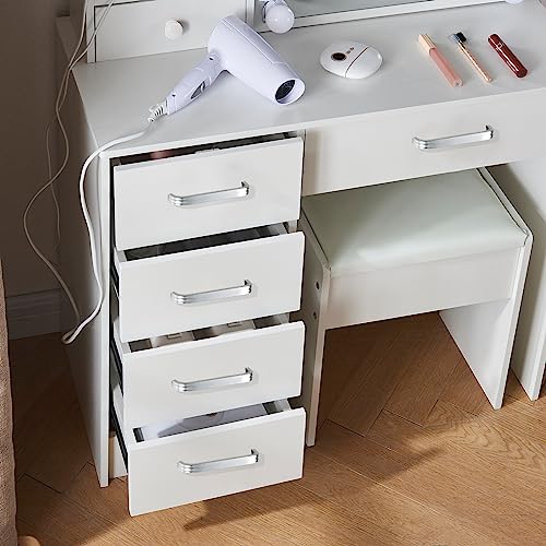 Large Vanity Table with Lights Mirror Storage Drawers Stool I616229