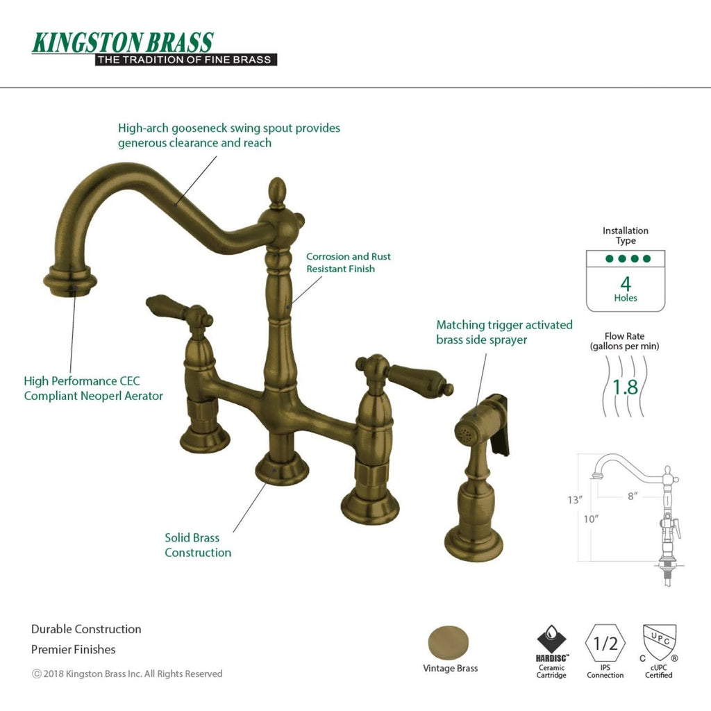 Antique Brass Kitchen Faucet with Brass Sprayer V6413