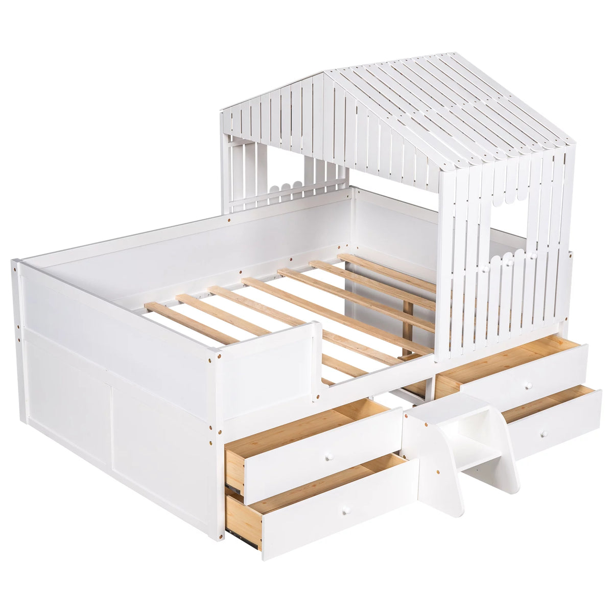 White Full Size Low Loft Bed with 4 Drawers X7243