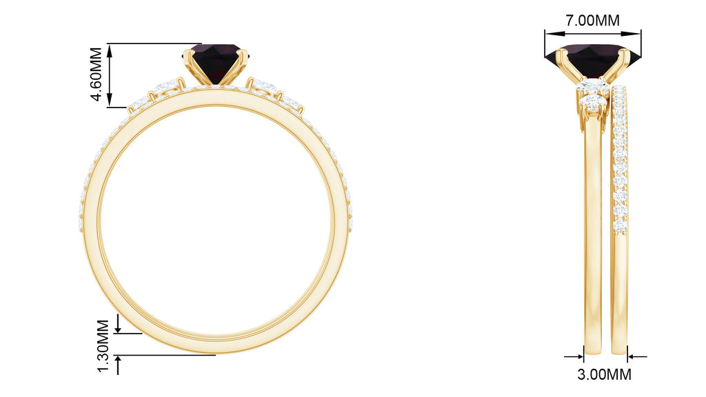 Oval Black Opal Solitaire Ring Set with Diamond, 925 Sterling Silver U538