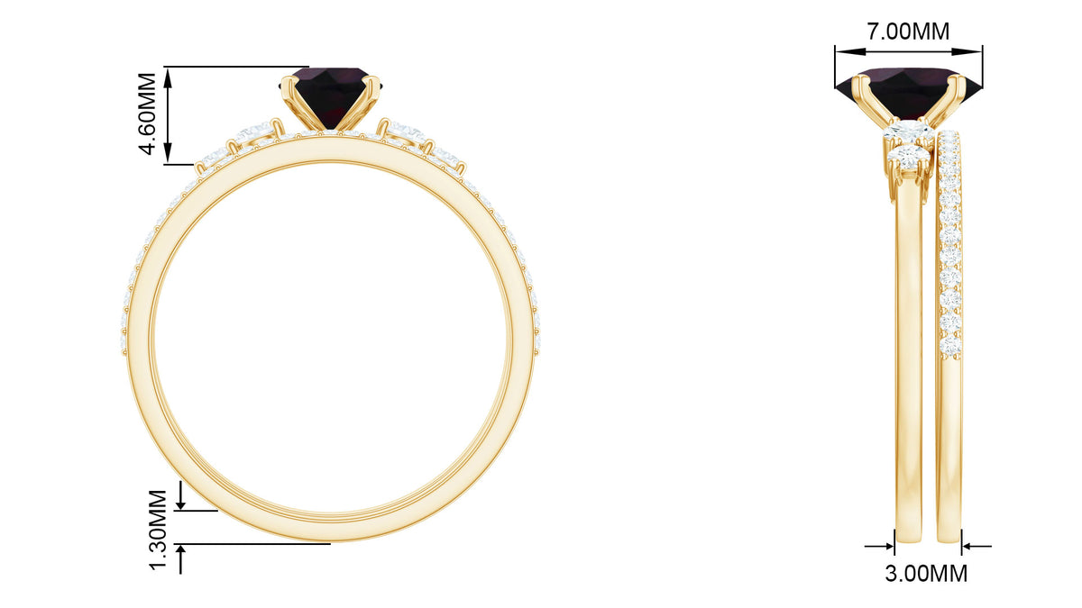Oval Black Opal Solitaire Ring Set with Diamond, 925 Sterling Silver U538