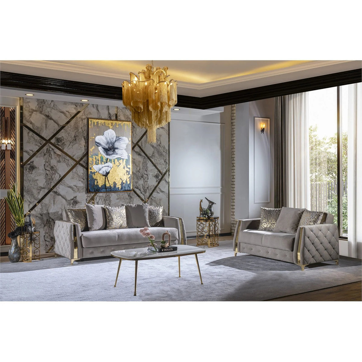 2PC Living Room Set Wood Taupe Y3356