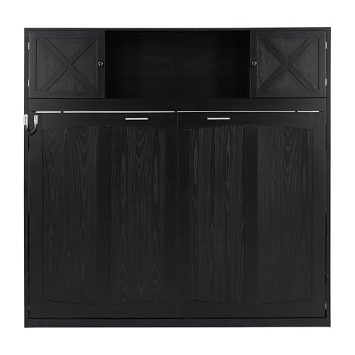 Black Full Horizontal Murphy Bed with Shelves and Storage Bookcase L9237