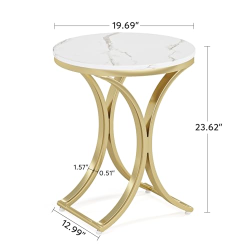 Round Faux Marble Top Gold Metal Legs Side Table S4452