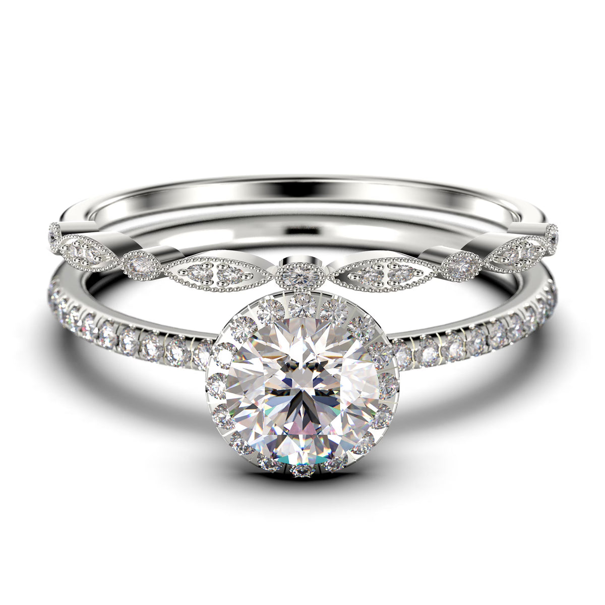 2.00 Carat Round Cut Moissanite Engagement Ring in 10k Solid White Gold E36390