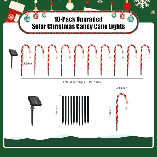 10 Pcs Solar Candy Cane Lights with 100 Led Lights H5589
