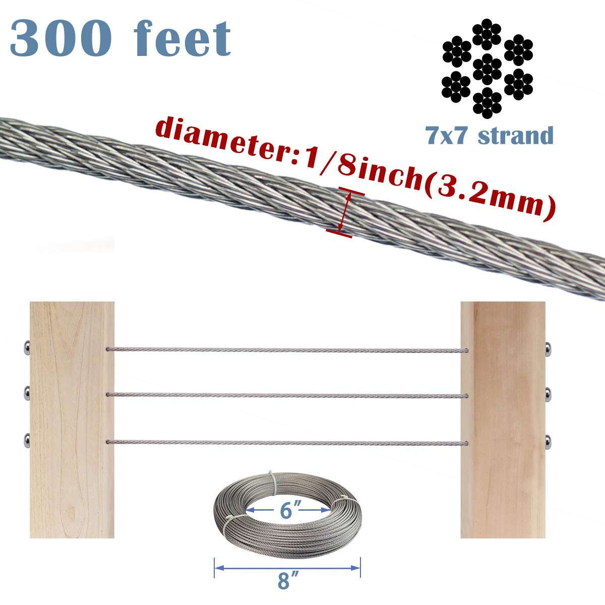 1/8'' 7x7 Strands T316 Stainless Steel Wire Rope K4059