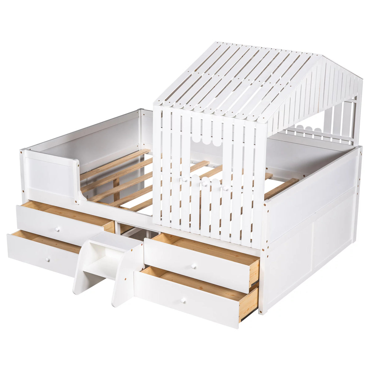 White Full Size Low Loft Bed with 4 Drawers X7243