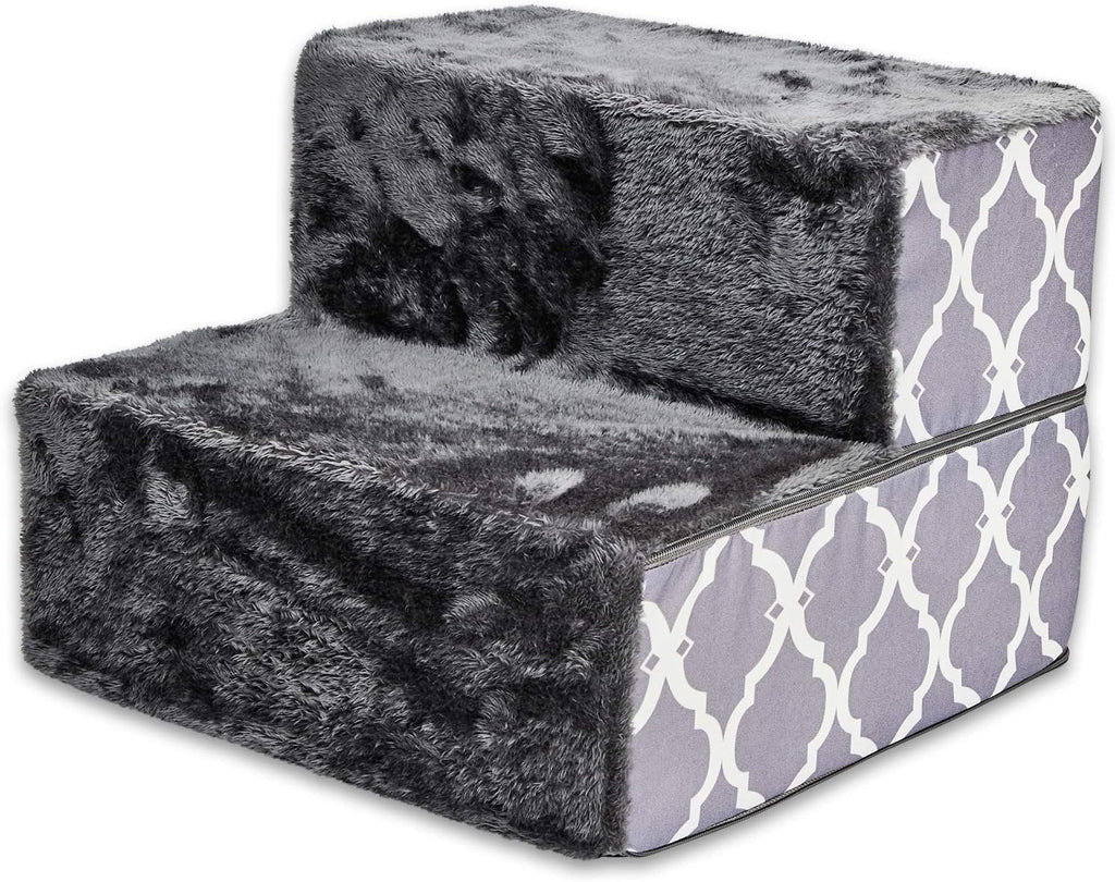 Ash Gray Linen 3-Steps Pet Stairs Pack of 2 D152035