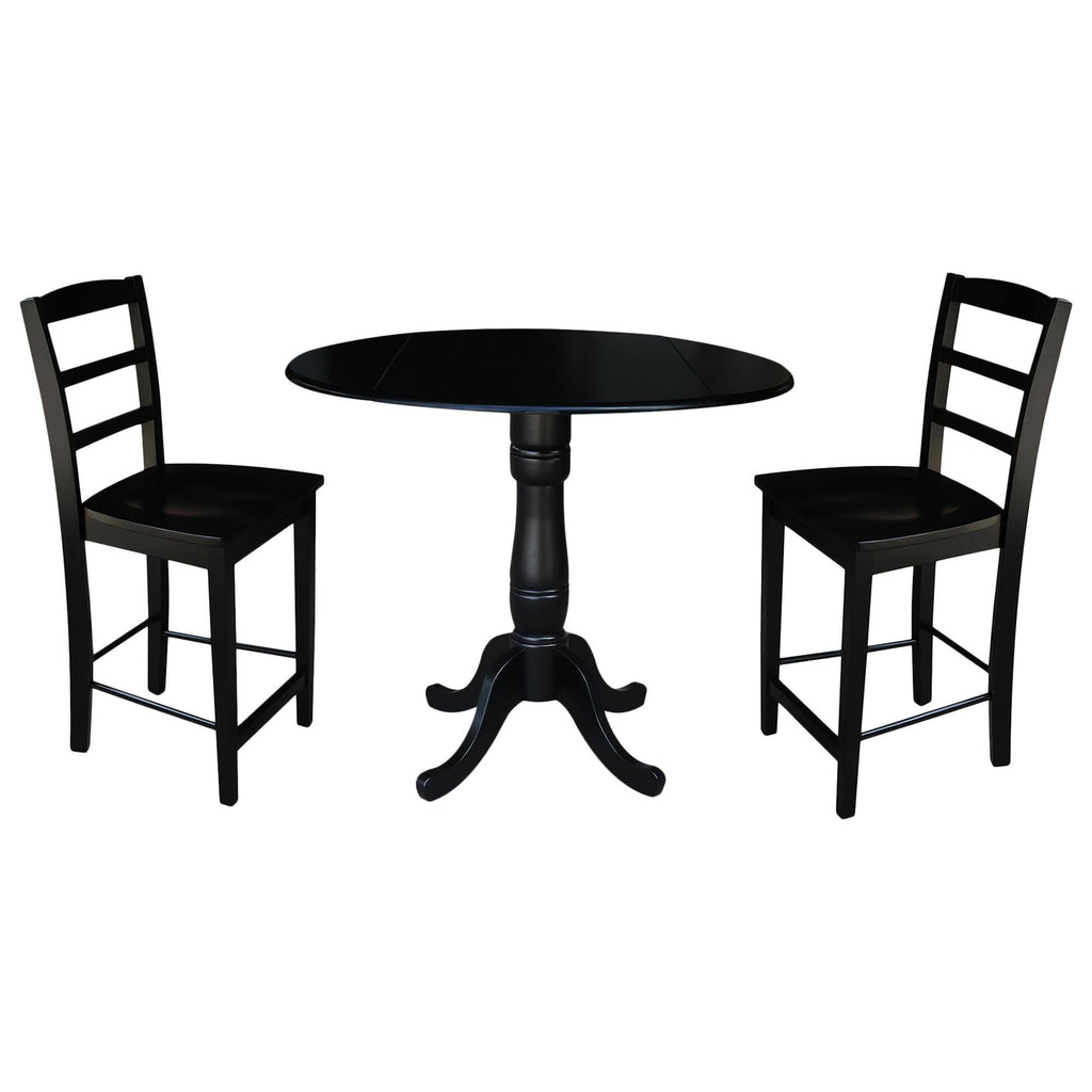 Round Pedestal Gathering Height Table with 2 Counter Height Stools, Black C326737