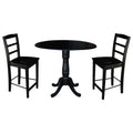 Round Pedestal Gathering Height Table with 2 Counter Height Stools, Black C326737