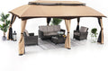 Beige 10' x 20' Outdoor Gazebo with Netting Wall and Pole Coverings D420