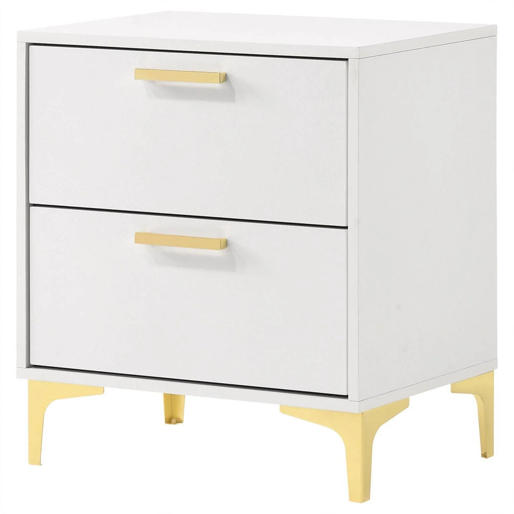 White 2-drawer Wood Nightstand with Metal Base E1909