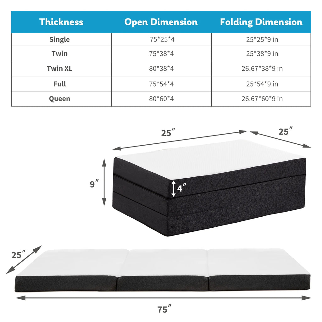 4 inches Tri-Fold Memory Foam Mattress with Cover N355