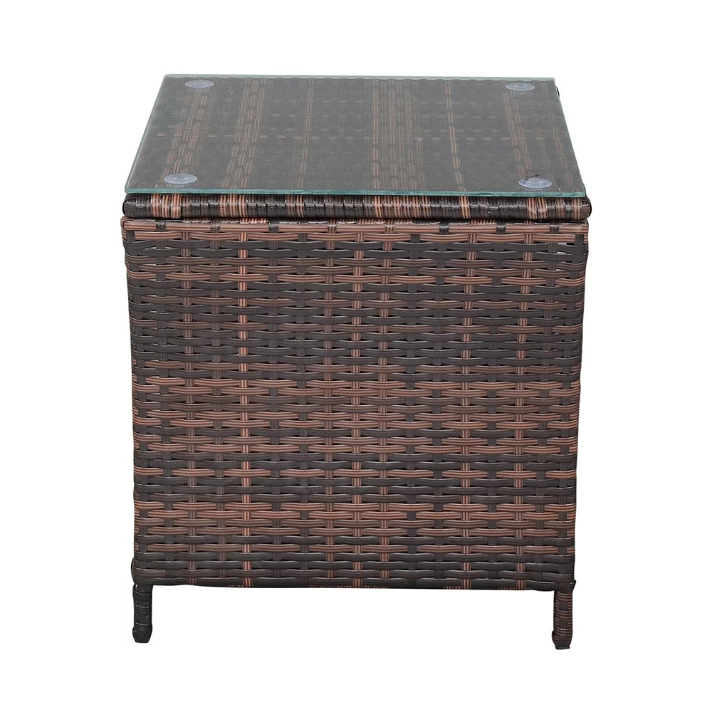 Square Tempered Glass Top Wicker Rattan Side Table with Storage J607137
