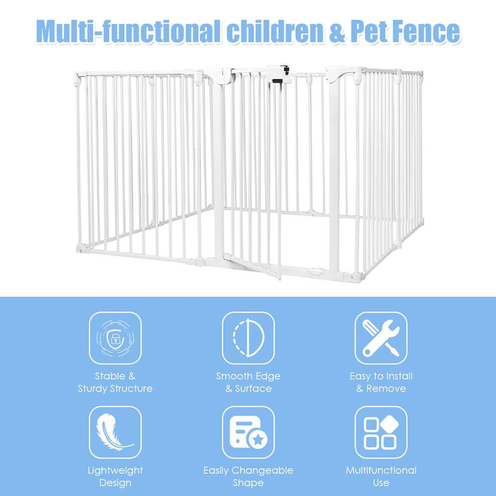 8 Panel Metal Gate Baby Pet Fence Playpen Barrier White F186