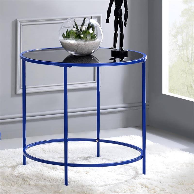 Blue Glass Top Side Table U69228