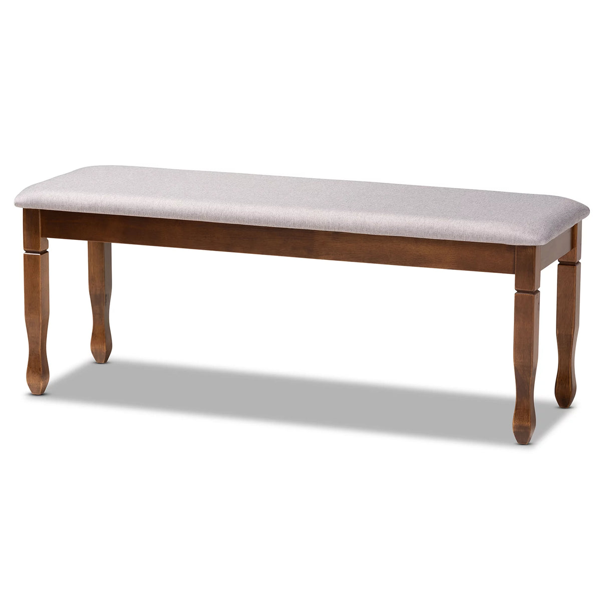 Grey Fabric Upholstered Walnut Brown Wood Dining Bench U8904