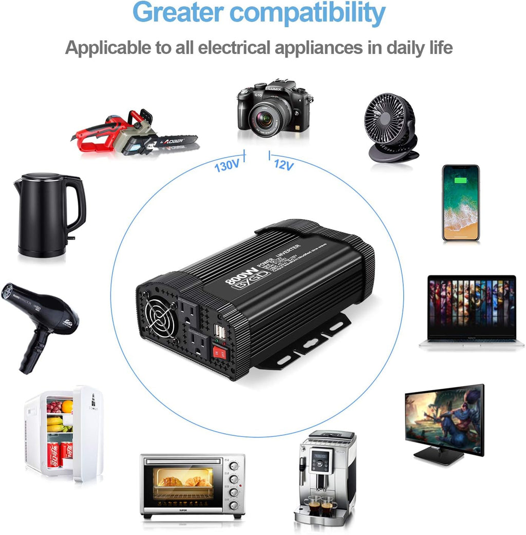 2000W Power Inverter 12V to 110V Modified Sine Wave with 4 AC Outlets N906