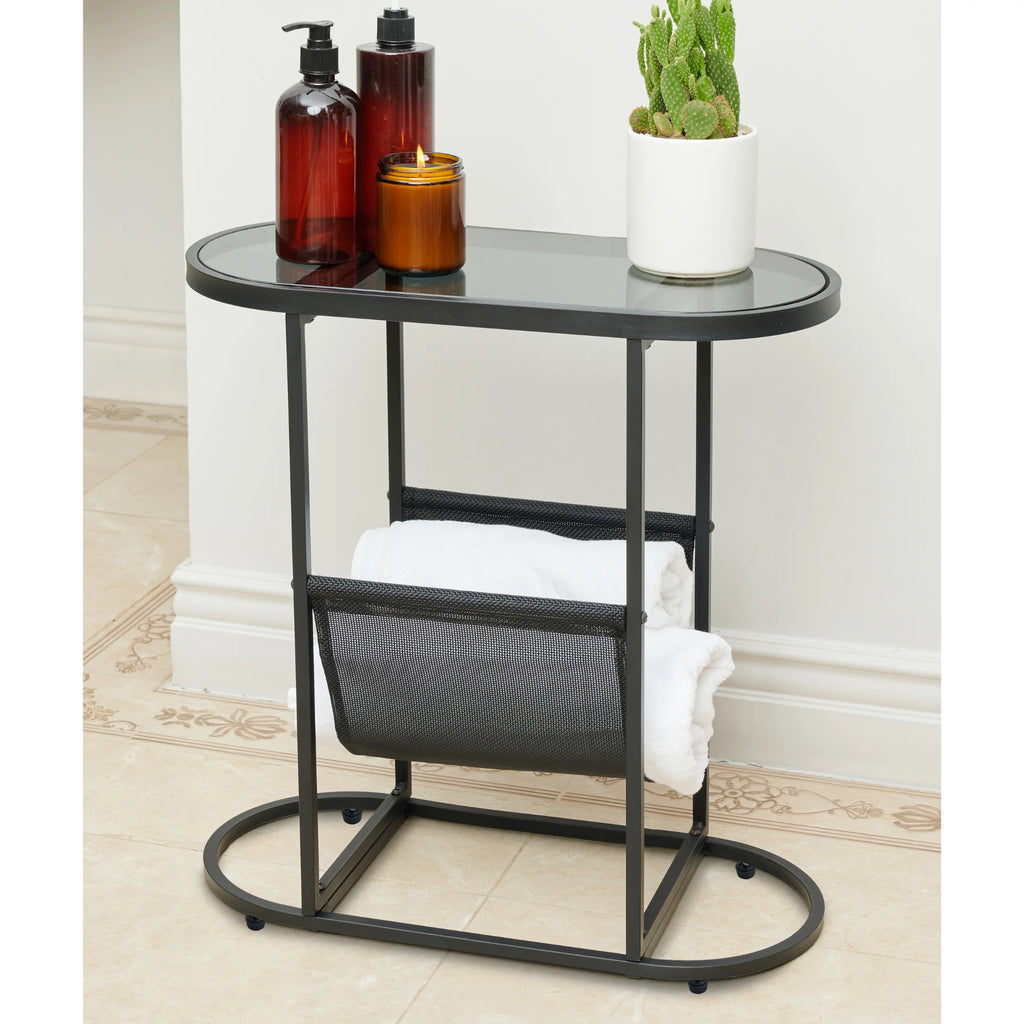 Glass Oval Side Tables with Storage N65554