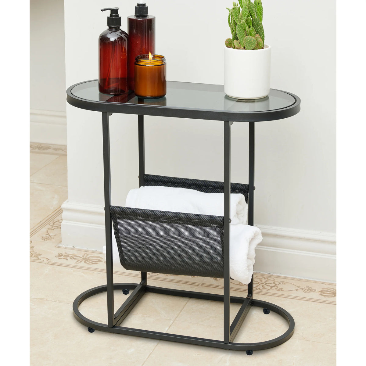 Glass Oval Side Tables with Storage N65554