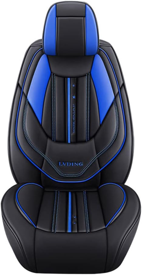 Black Blue Leather 5 Seats Full Set Waterproof Car Seat Covers I807