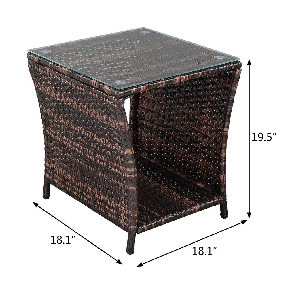 Square Tempered Glass Top Wicker Rattan Side Table with Storage J607137