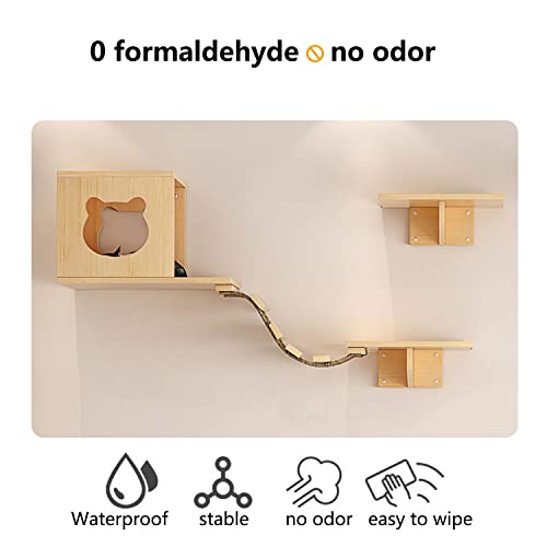 Solid Wood Wall Mounted Cat Shelves and Perches with 4 Cat Condos, 8 Shelves, 2 Ladder, 3 Sisal Cat Scratching Post R75762