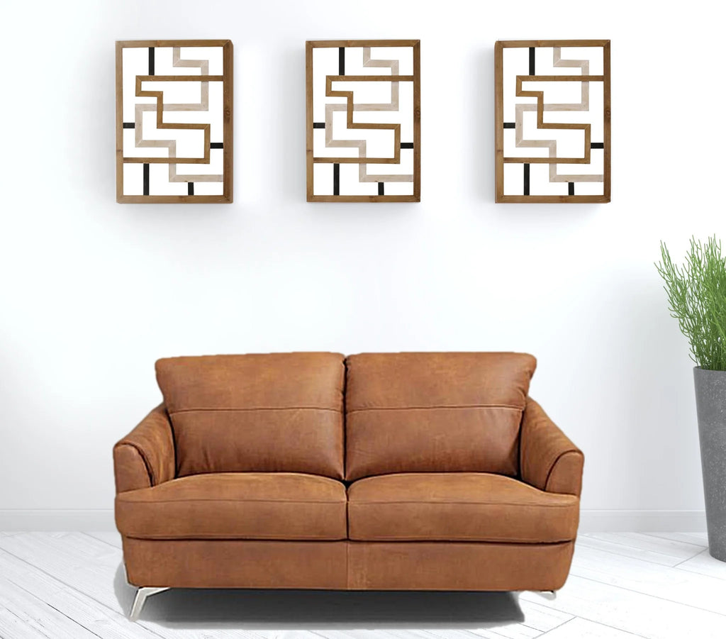 Camel Leather & Black Love Seat M8214