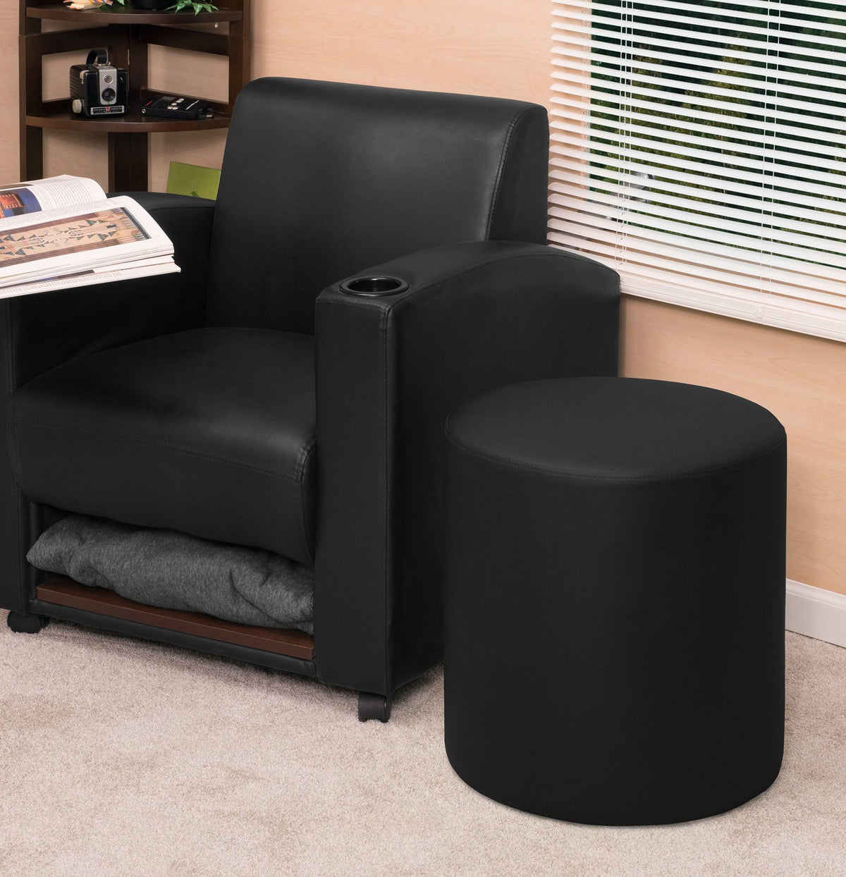 Naval Blue Round Ottoman Z388