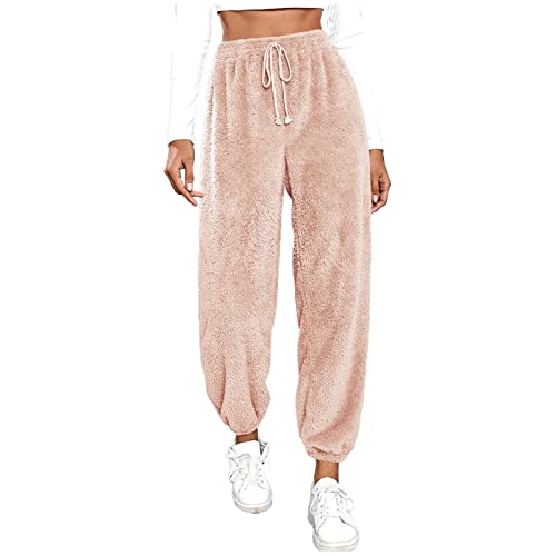 Fleece Drawstring Sherpa Wide Leg Pants with Pockets G47962