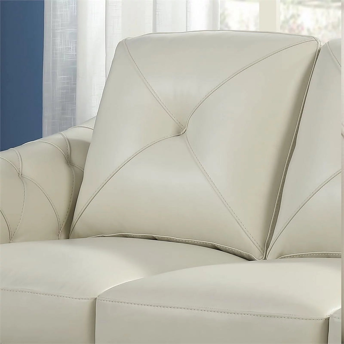 Tufted Leather Sofa In Ivory V585