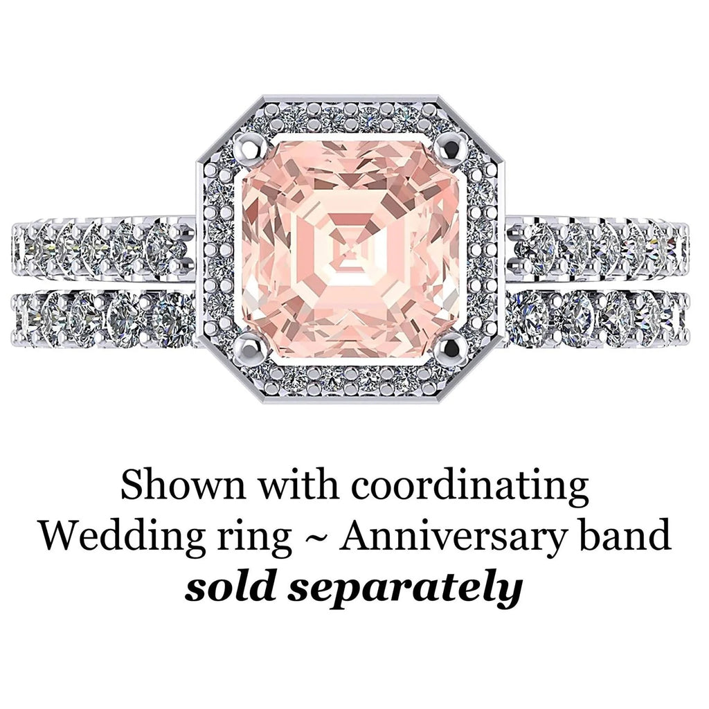 Asscher Cut Simulated Morganite Halo Engagement Ring 2ct Zirconia Sterling Silver Size 4 U9700