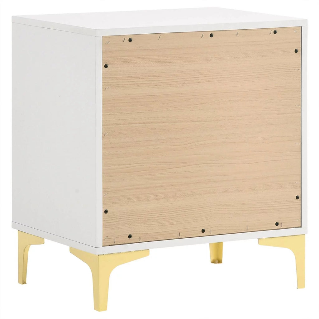 White 2-drawer Wood Nightstand with Metal Base E1909