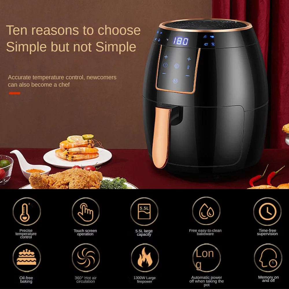 5.5L 1300W Touch Screen Electric Air Fryer with Bakeware D521