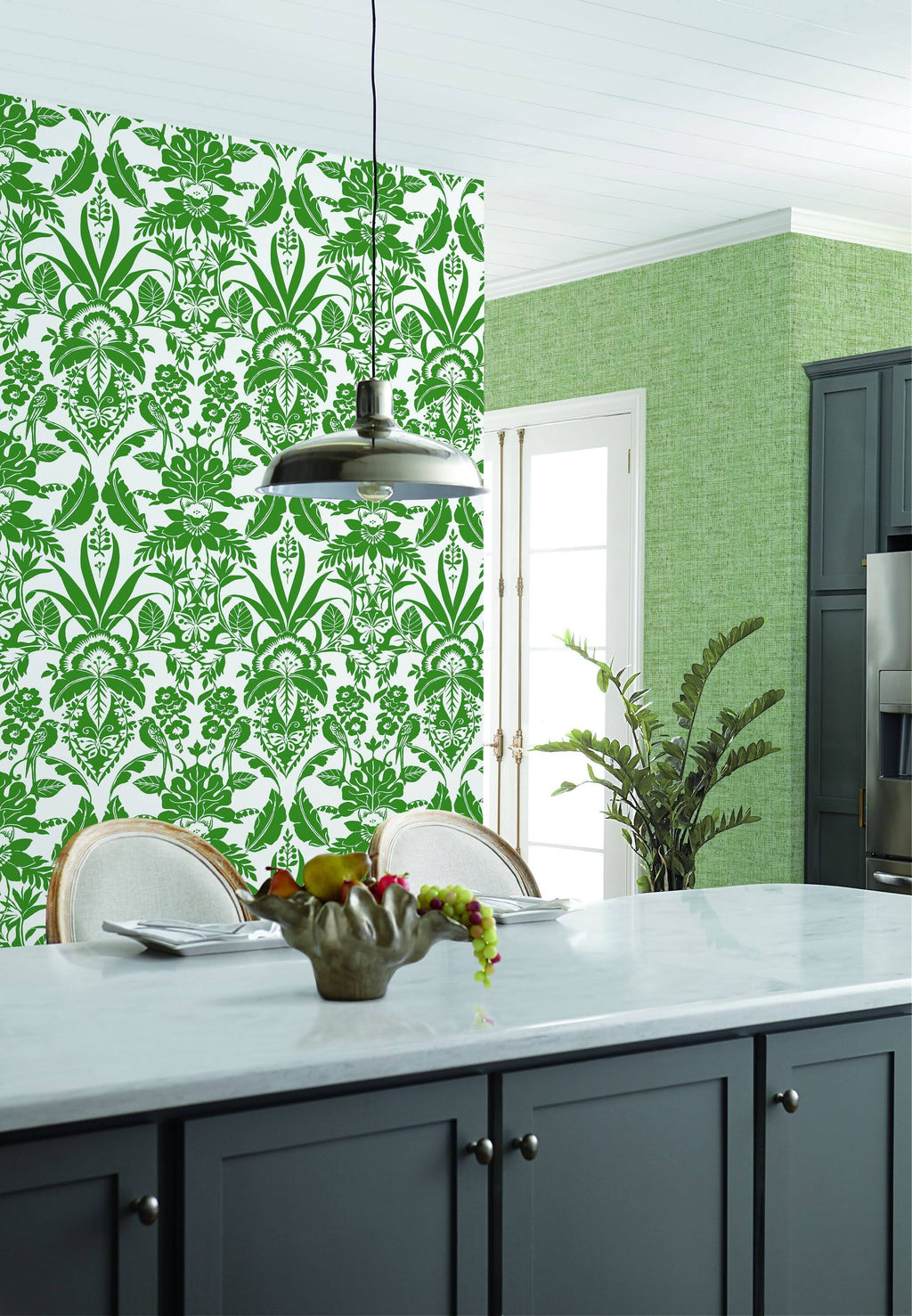 Botanical Damask Wallpaper Green S91036