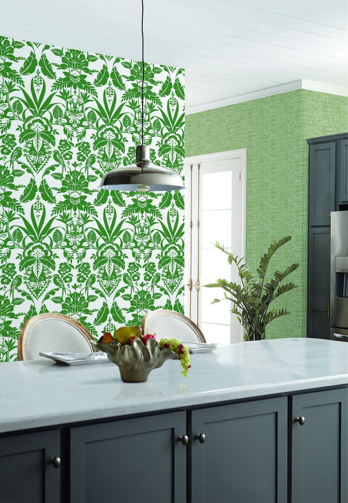 Botanical Damask Wallpaper Green S91036