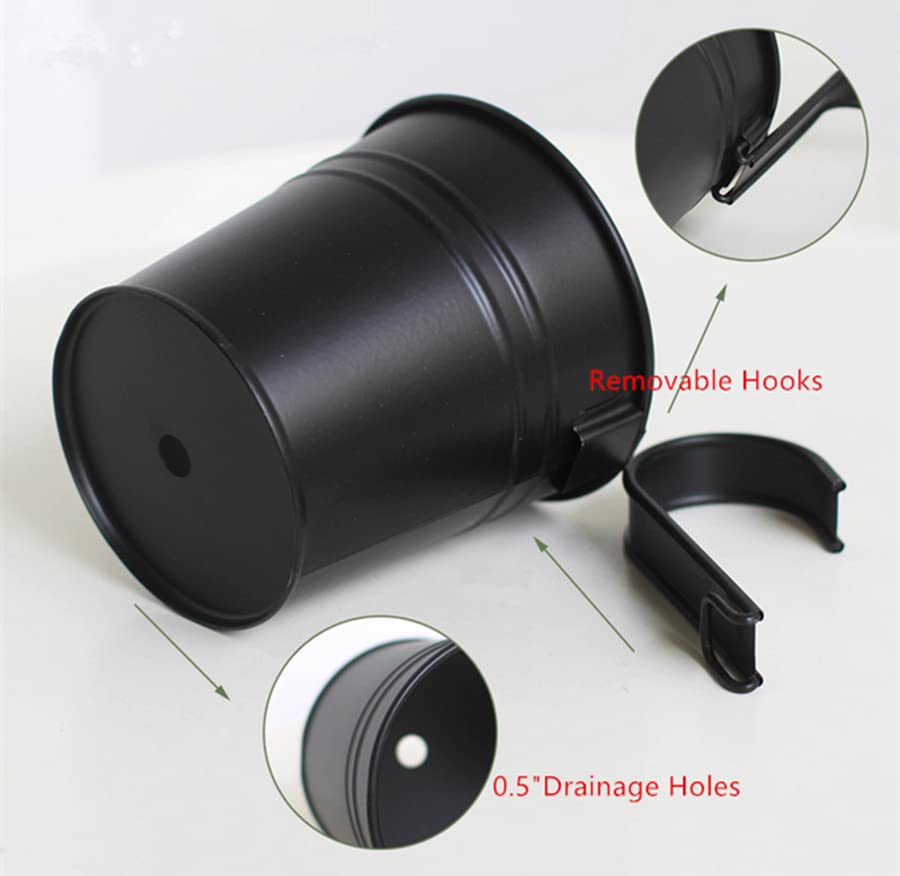 5 Pack Black Metal Hanging Plant Pots with Removable Hooks P8776