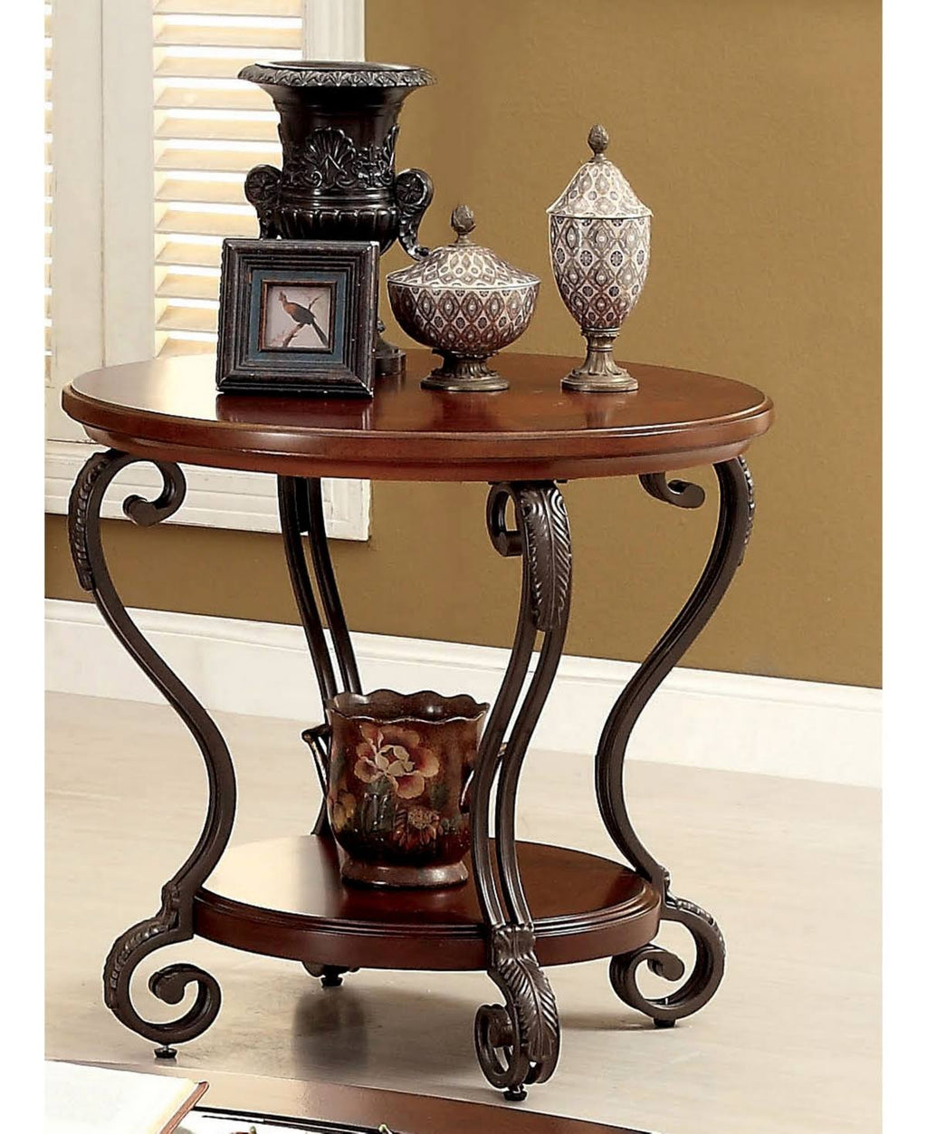 Brown Scrolled Leg End Table E135799