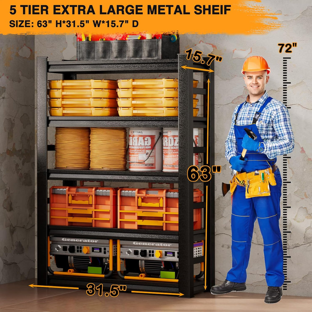 5 Tier Adjustable Metal Garage Shelving 31.5" W X 15.7" D X 63" H I8004