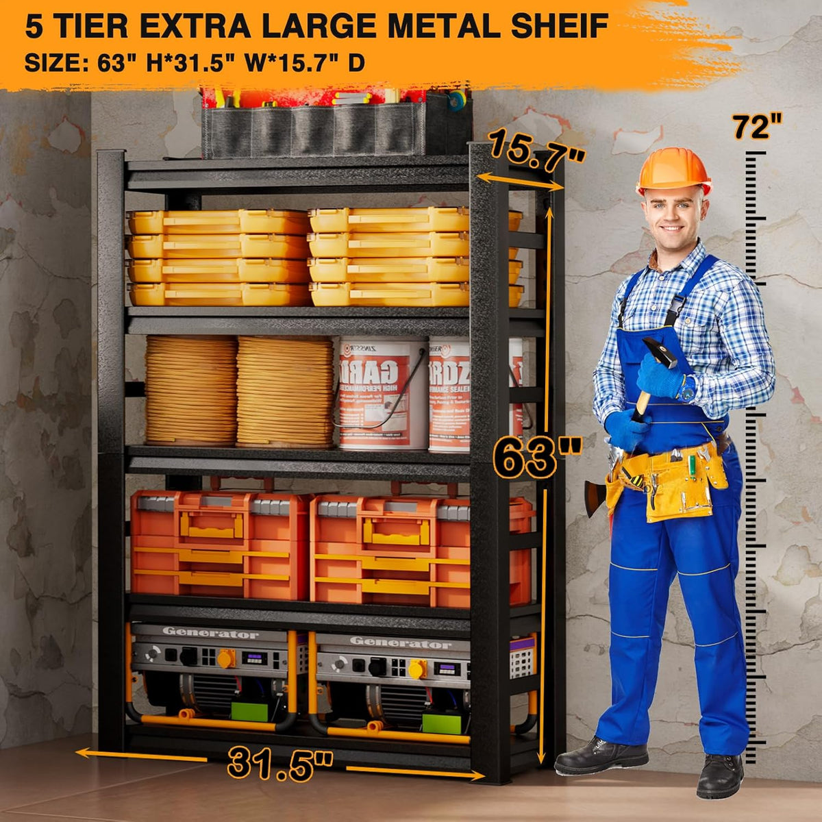 5 Tier Adjustable Metal Garage Shelving 31.5" W X 15.7" D X 63" H I8004