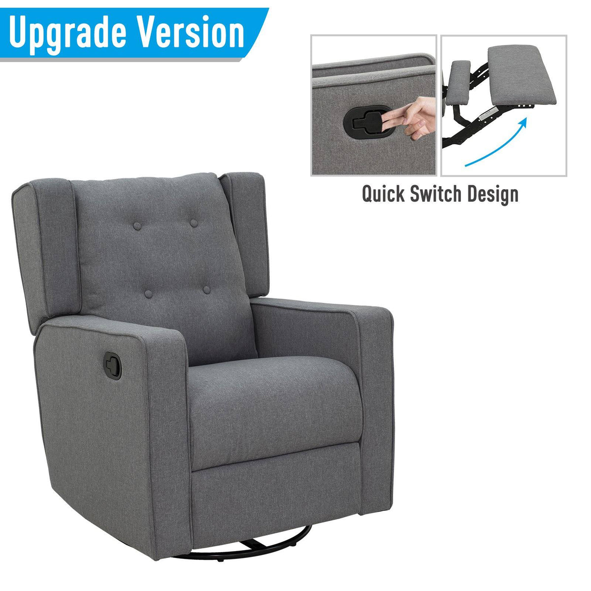 Grey Linen Swivel Gliding Recliner Sofa Chair T930908