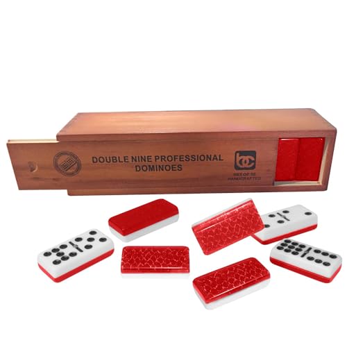 Red High Gloss Dominoes Set with Natural Wooden Storage Box with Walnut Finish M50722