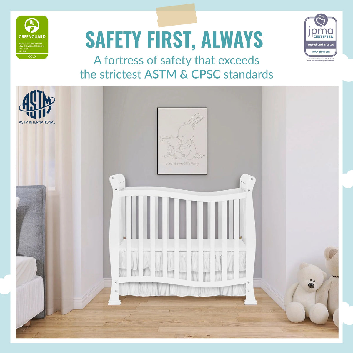 White 4-in-1 Convertible Mini Crib A7517